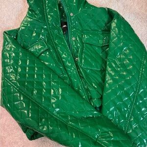 Fashion Nova Shiny Green Quilted Puffer Jacket